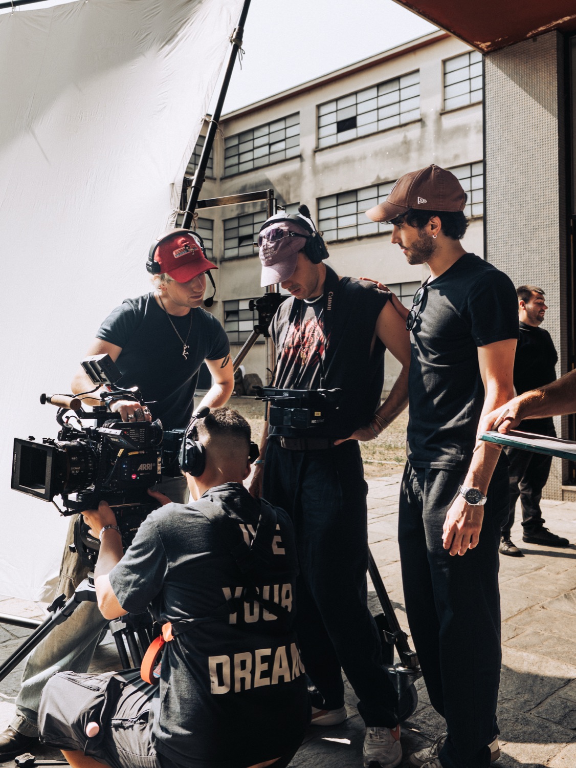 On set with the crew